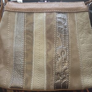 Fossil Striped Neutral Leather Patchwork Crossbody Bag - Tan & Gold